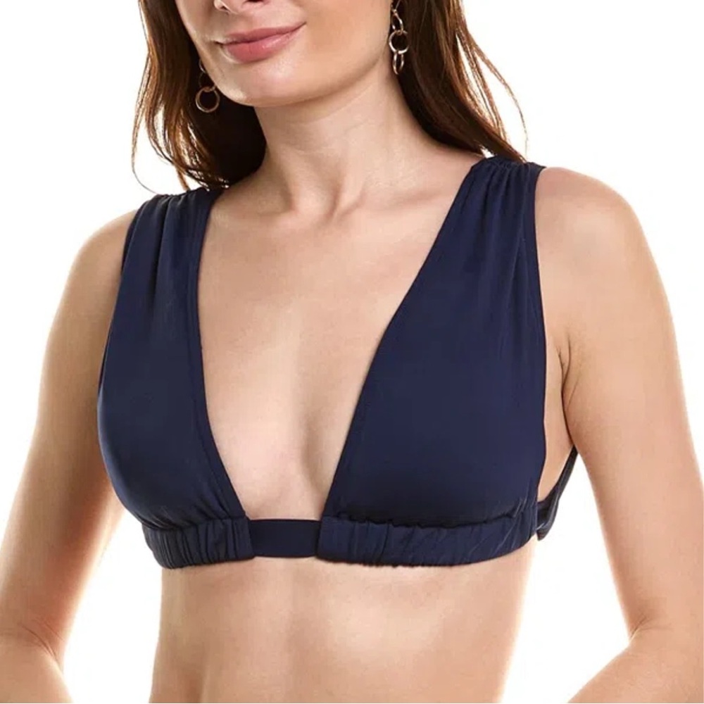 CARMEN MARC VALVO Ruched Bikini Top In navy size L NWT